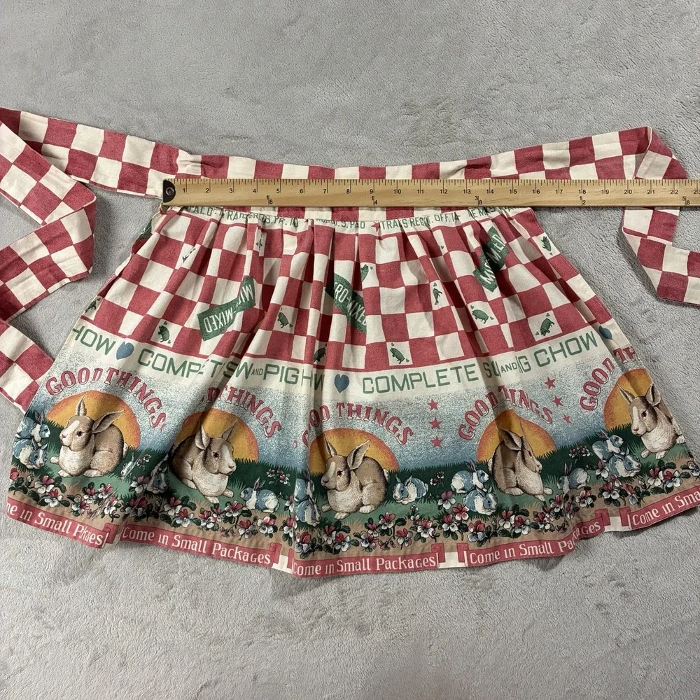 Country Style Waist Apron Red Check Bunny Rabbit Good Things Print Cottagecore